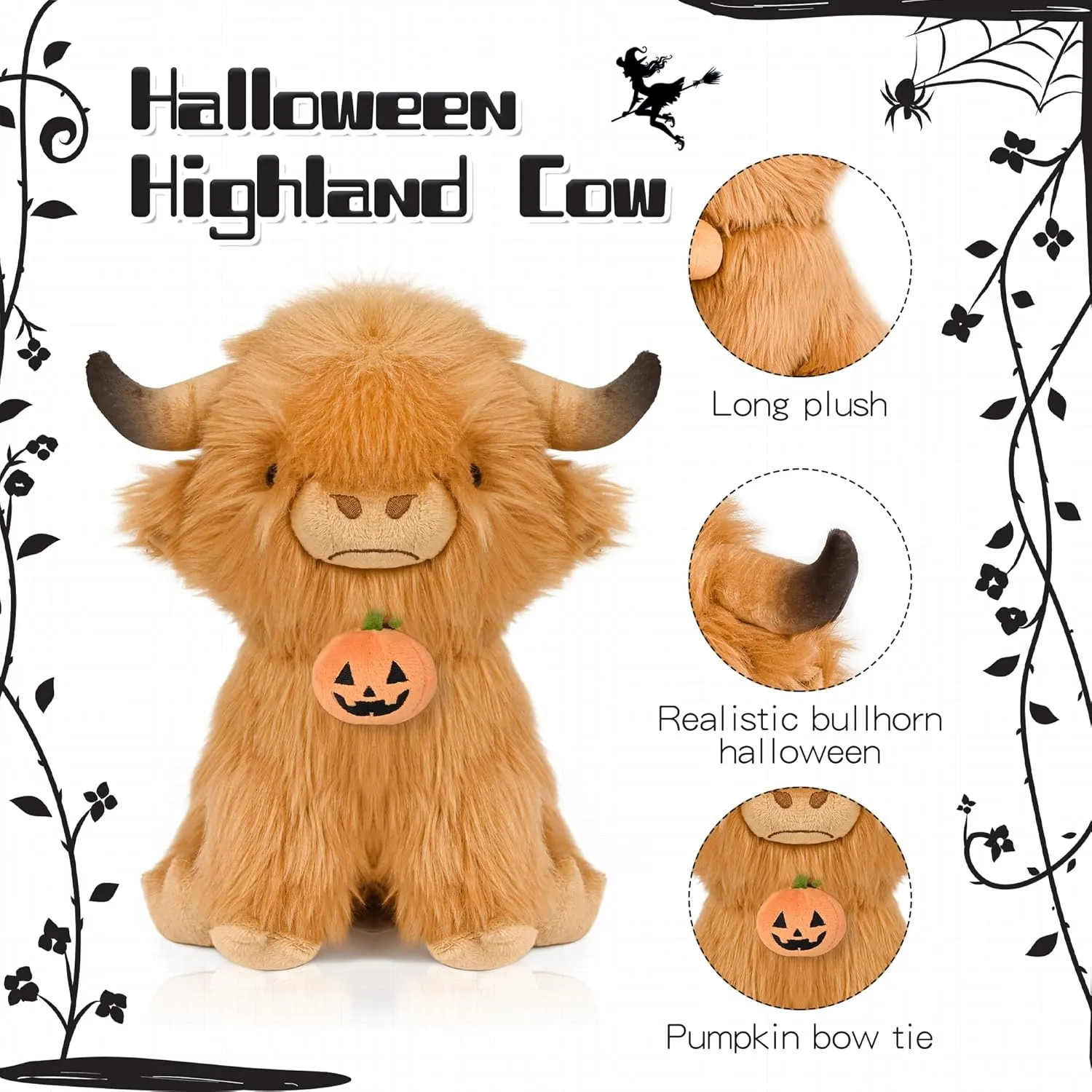 Scottish Highland Cow Stuffed Animal, Realistic Stuffed Cattle Plushie, Plush Toy, 23cm/Brown (Halloween)