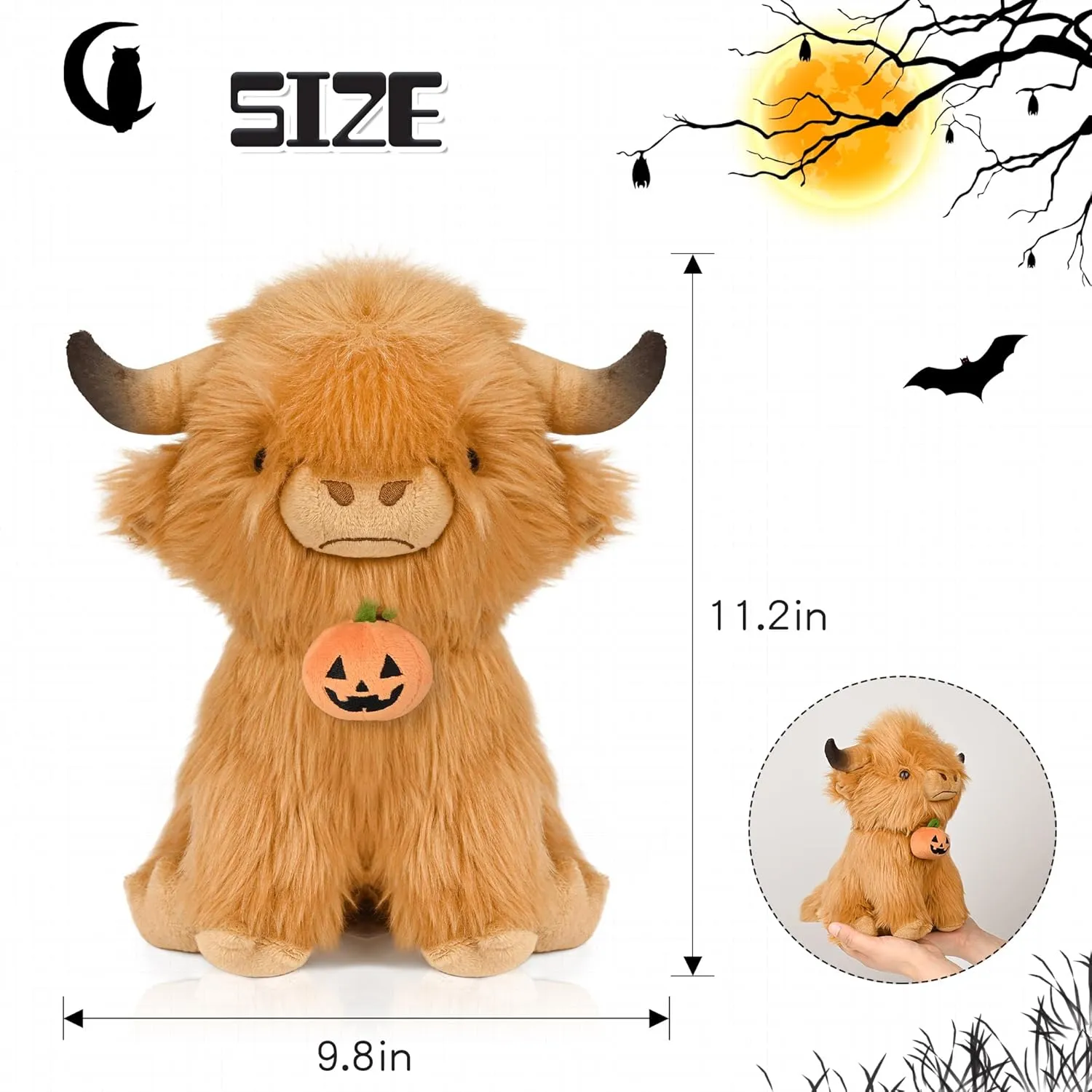 Scottish Highland Cow Stuffed Animal, Realistic Stuffed Cattle Plushie, Plush Toy, 23cm/Brown (Halloween)