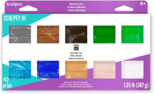 Sculpey III 10 Class Natural Colors of Polymer Oven-Bake Clay, Non Toxic, 1.25 lbs., great for modeling, sculpting, holiday, DIY, mixed media and school projects. Great for kids and beginners