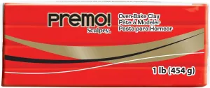 Sculpey Premo™ Polymer Oven-Bake Clay, Cadmium Red Hue, Non Toxic, 1 lb. bar, Great for jewelry making, holiday, DIY, mixed media and more. Premium clay perfect for clayers and artists.