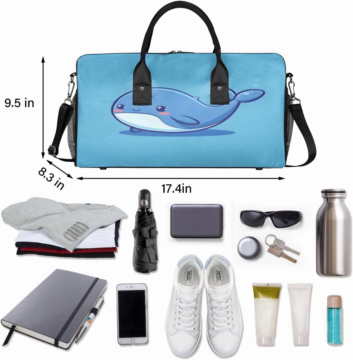 Sea Fish Whales Travel Duffle Bag for Women Men Foldable Waterproof Weekender Bag Carry on Tote for Overnight Sports Gym Cute Whales