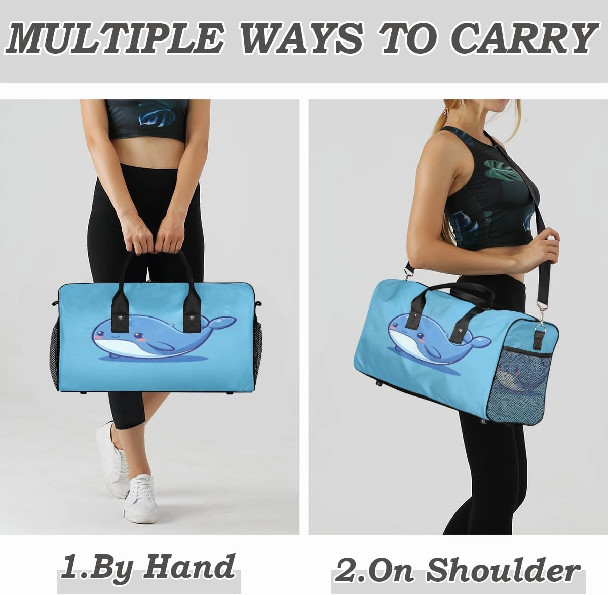 Sea Fish Whales Travel Duffle Bag for Women Men Foldable Waterproof Weekender Bag Carry on Tote for Overnight Sports Gym Cute Whales
