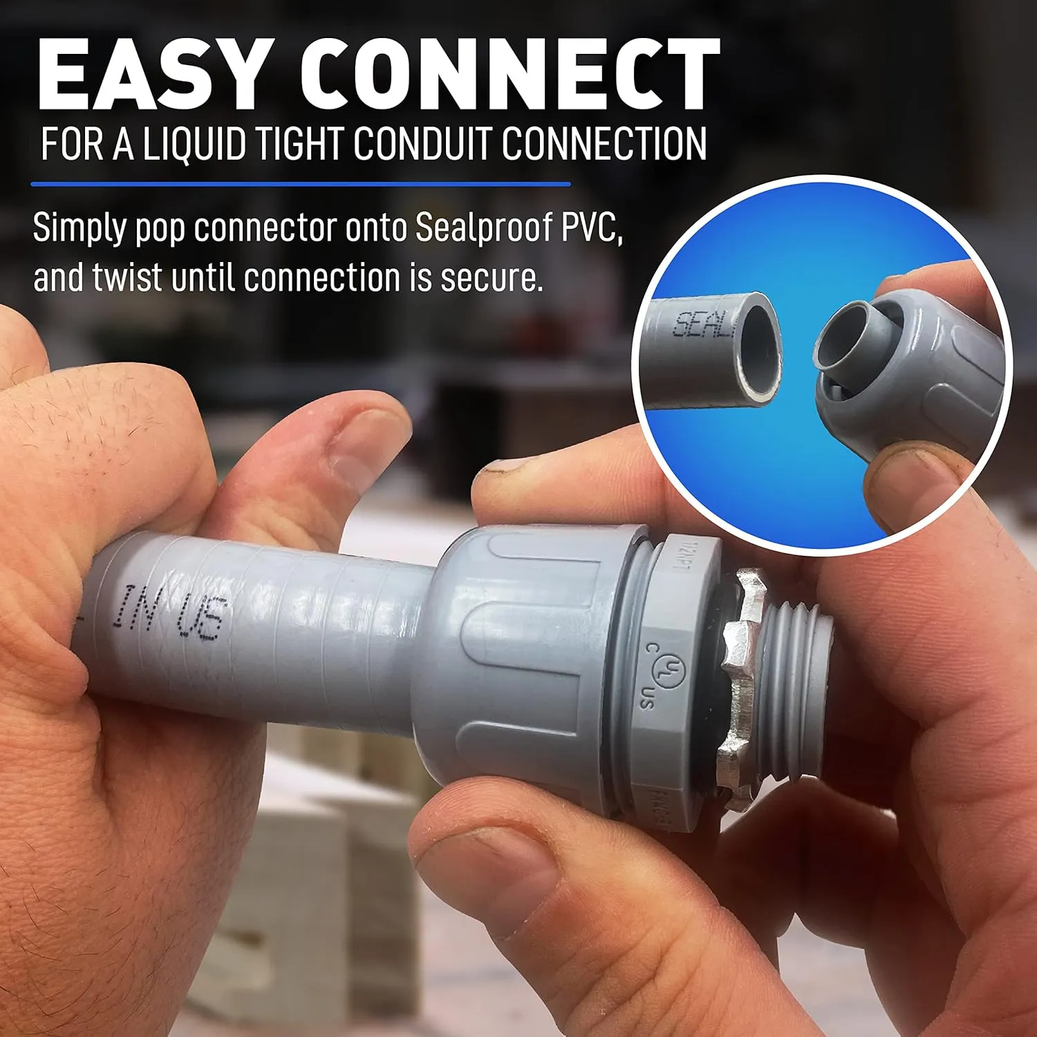Sealproof 1-Inch Non-Metallic Liquid-Tight Conduit and Connector Kit, 25 Foot Made in USA Flexible Electrical Conduit Type B with 4 Straight and 2 90-Degree Conduit Connector Fittings, 1" Dia