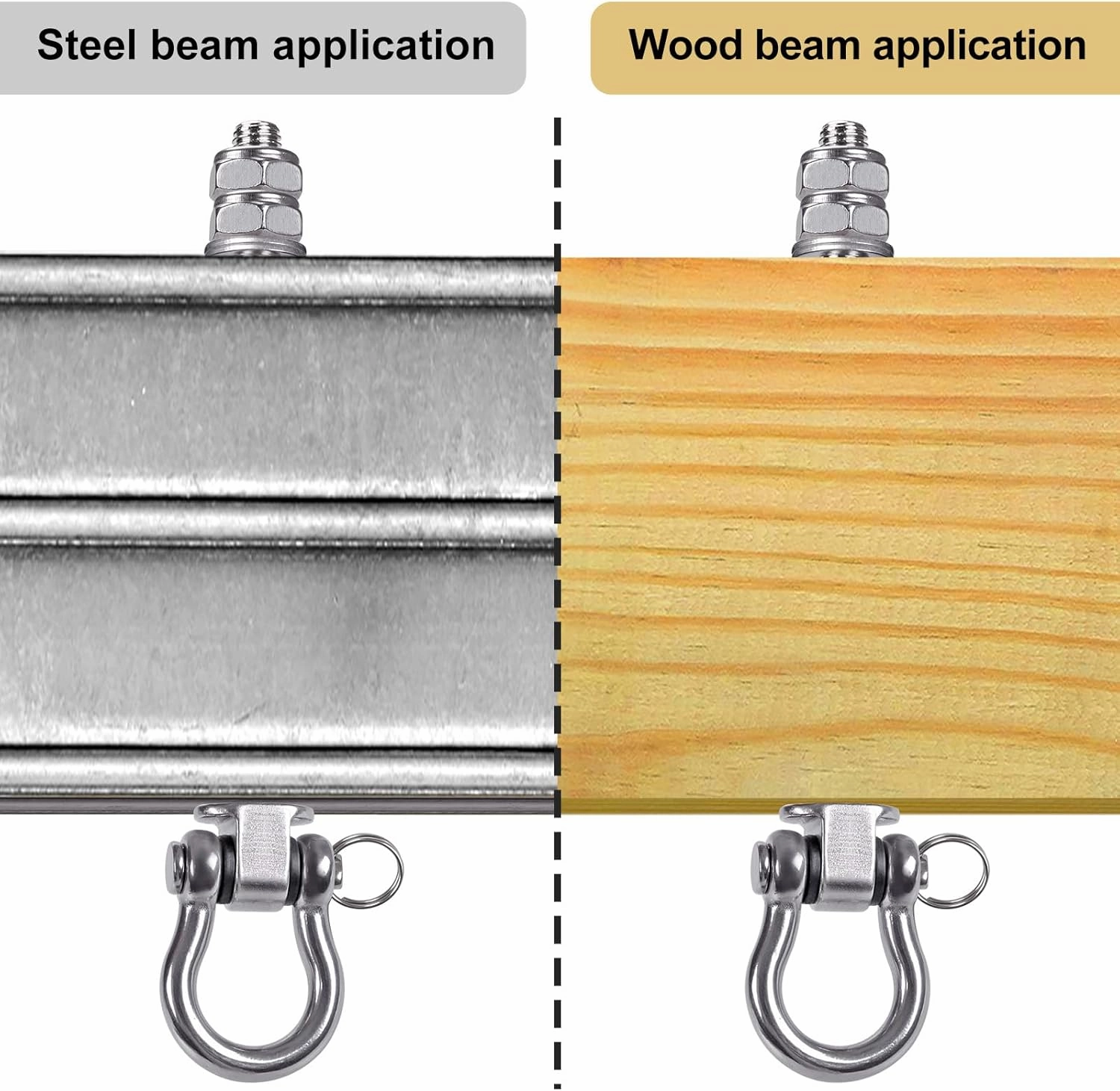 SELEWARE Heavy Duty Bearing Swing Hangers, 6 Pack Stainless Steel Hooks for Wood and Steel Beam, Sets Hardware for Hammock, Yoga, Porch, Heavy Bag, 7" x M2/5", 1500LB Capacity