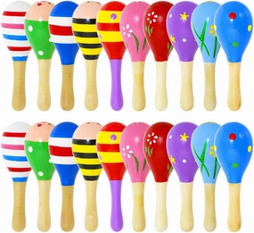 Sensory 20 Pack Kids Colorful Mini Wooden Maracas, Festival Rattles Egg Shaker Noisemaker Party Favors, Baby Shaker Sand Hammer Mexican Theme Birthday Musical Instruments Hand Percussion Toy