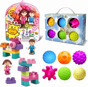 Sensory Balls & Soft Building Blocks Bundle for Babies 6-12 Months