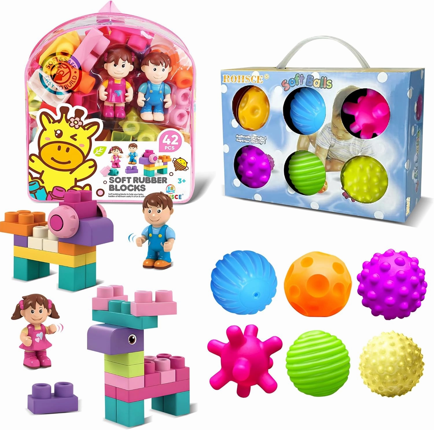 Sensory Balls & Soft Building Blocks Bundle for Babies 6-12 Months
