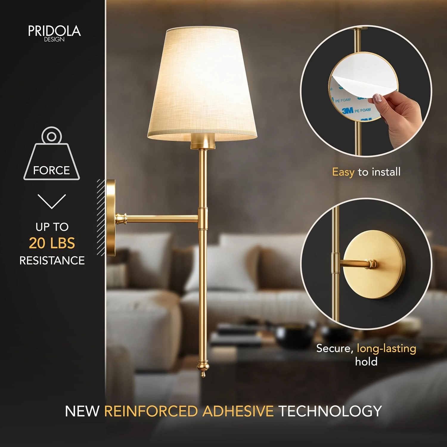 Set of 2 Wireless Wall Sconces Peel & Stick with Adhesives for Easy Installation with Rechargeable LED Bulbs, Remote Controlled, Adjustable Brightness & Warmth, Living Room Wall Decor (Black)