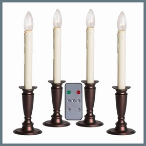 Set of 4 Battery Operated Window Candles with Remote Control - (Antique Bronze)