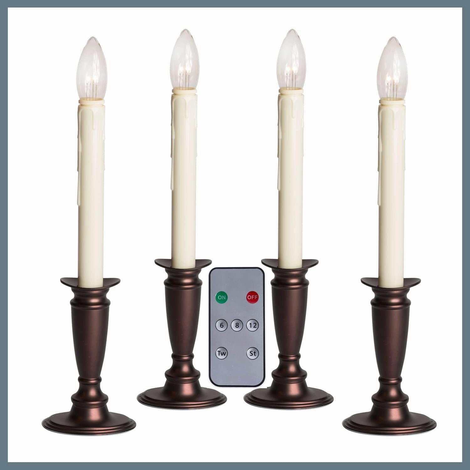 Set of 4 Battery Operated Window Candles with Remote Control - (Antique Bronze)