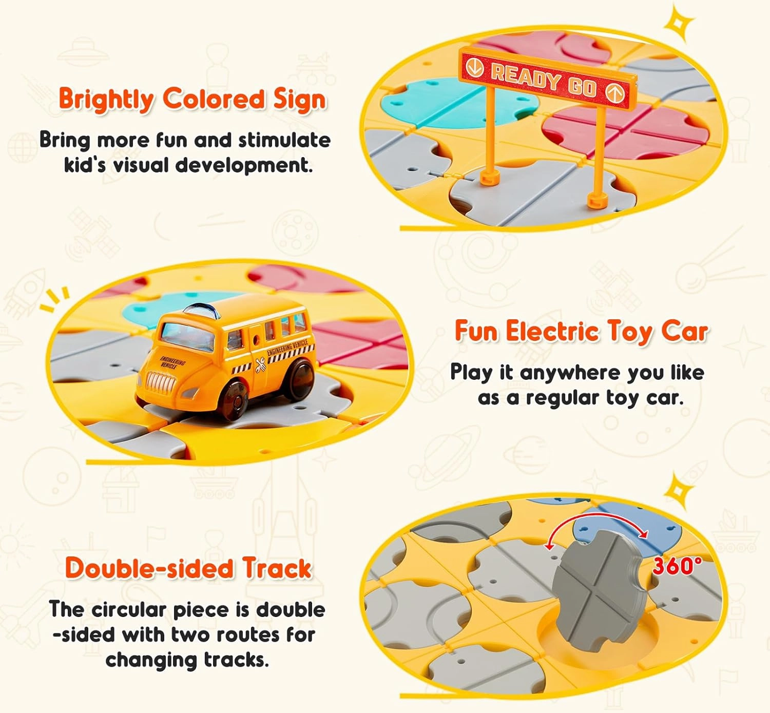 SGILE 24 PCS STEM Road Builder Puzzles for Kids 3 , Toddler Brain Teaser Maze Board Game Play Set with Cute Car Light Traffic, Interactive Toys for Boys Girls 3 4 5 6 7 Year Old Gift(Engineer vehicle)