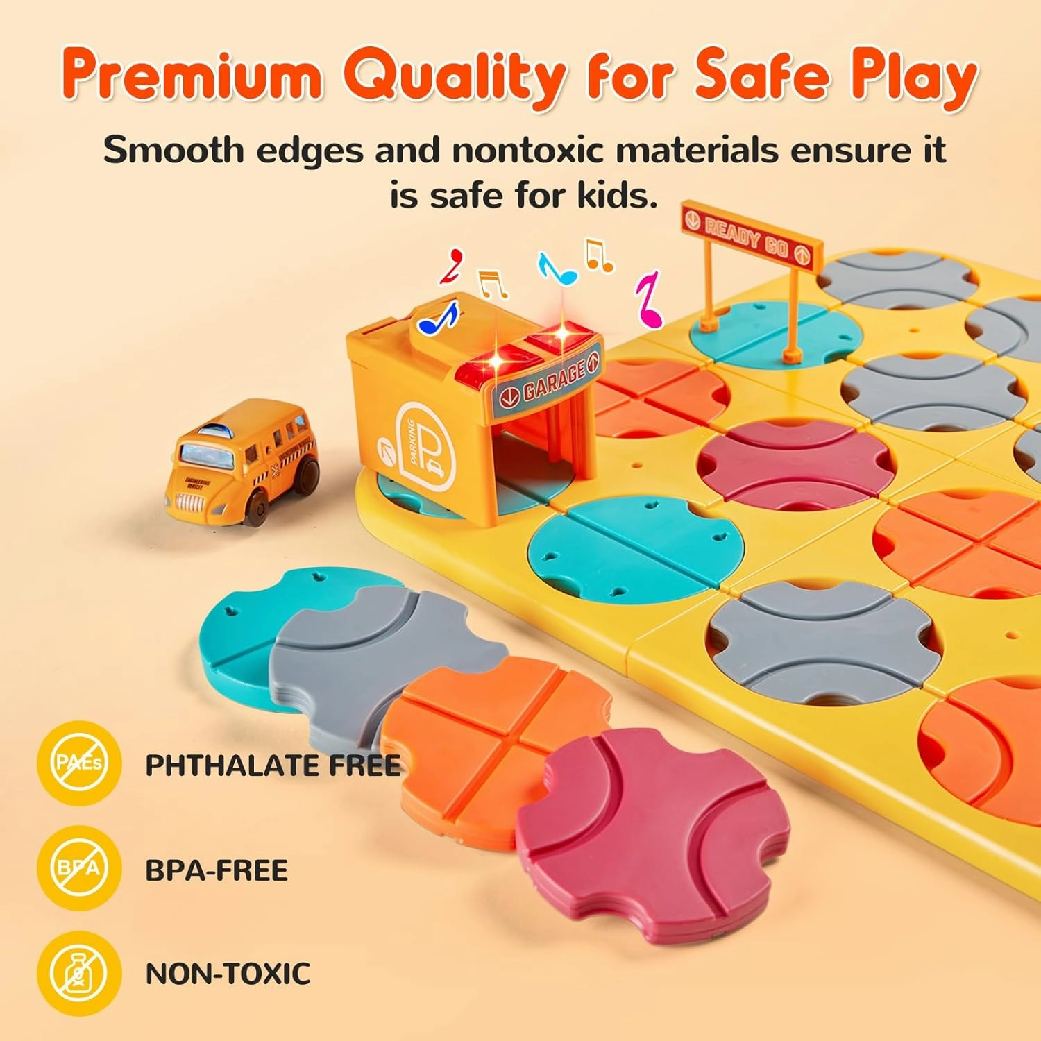 SGILE 24 PCS STEM Road Builder Puzzles for Kids 3 , Toddler Brain Teaser Maze Board Game Play Set with Cute Car Light Traffic, Interactive Toys for Boys Girls 3 4 5 6 7 Year Old Gift(Engineer vehicle)
