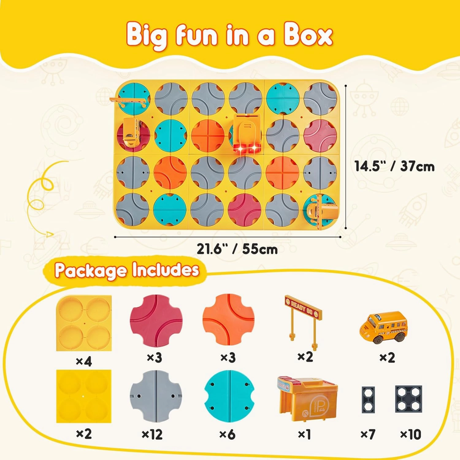 SGILE 24 PCS STEM Road Builder Puzzles for Kids 3 , Toddler Brain Teaser Maze Board Game Play Set with Cute Car Light Traffic, Interactive Toys for Boys Girls 3 4 5 6 7 Year Old Gift(Engineer vehicle)