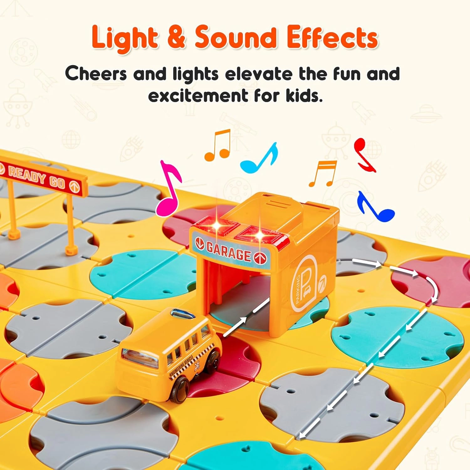 SGILE 24 PCS STEM Road Builder Puzzles for Kids 3 , Toddler Brain Teaser Maze Board Game Play Set with Cute Car Light Traffic, Interactive Toys for Boys Girls 3 4 5 6 7 Year Old Gift(Engineer vehicle)