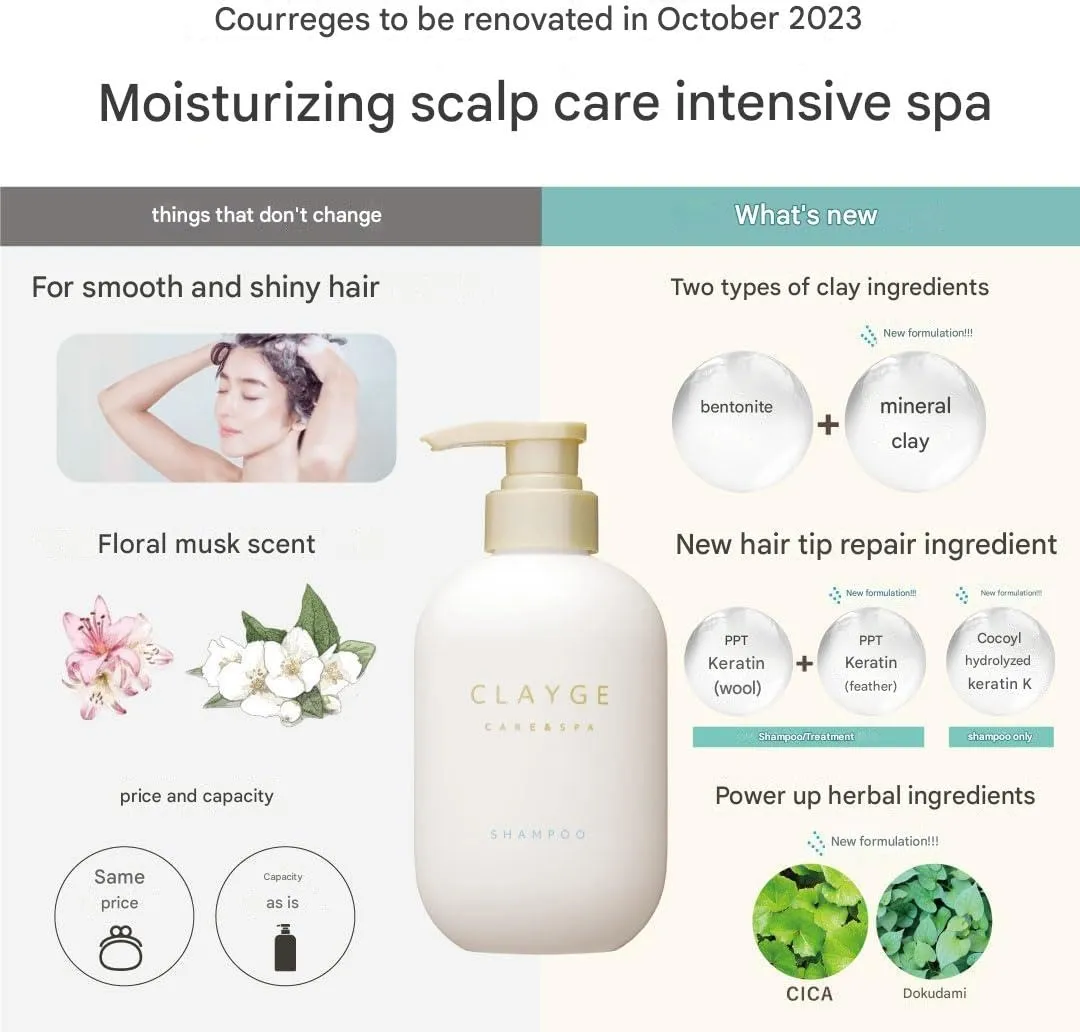 Shampoo & Conditioner Refill Set, Clay-Based Moisture Hair Treatment, 13.5 fl oz / 400ml Each, 2-Pack Eco-Friendly Pouches, Made in Japan