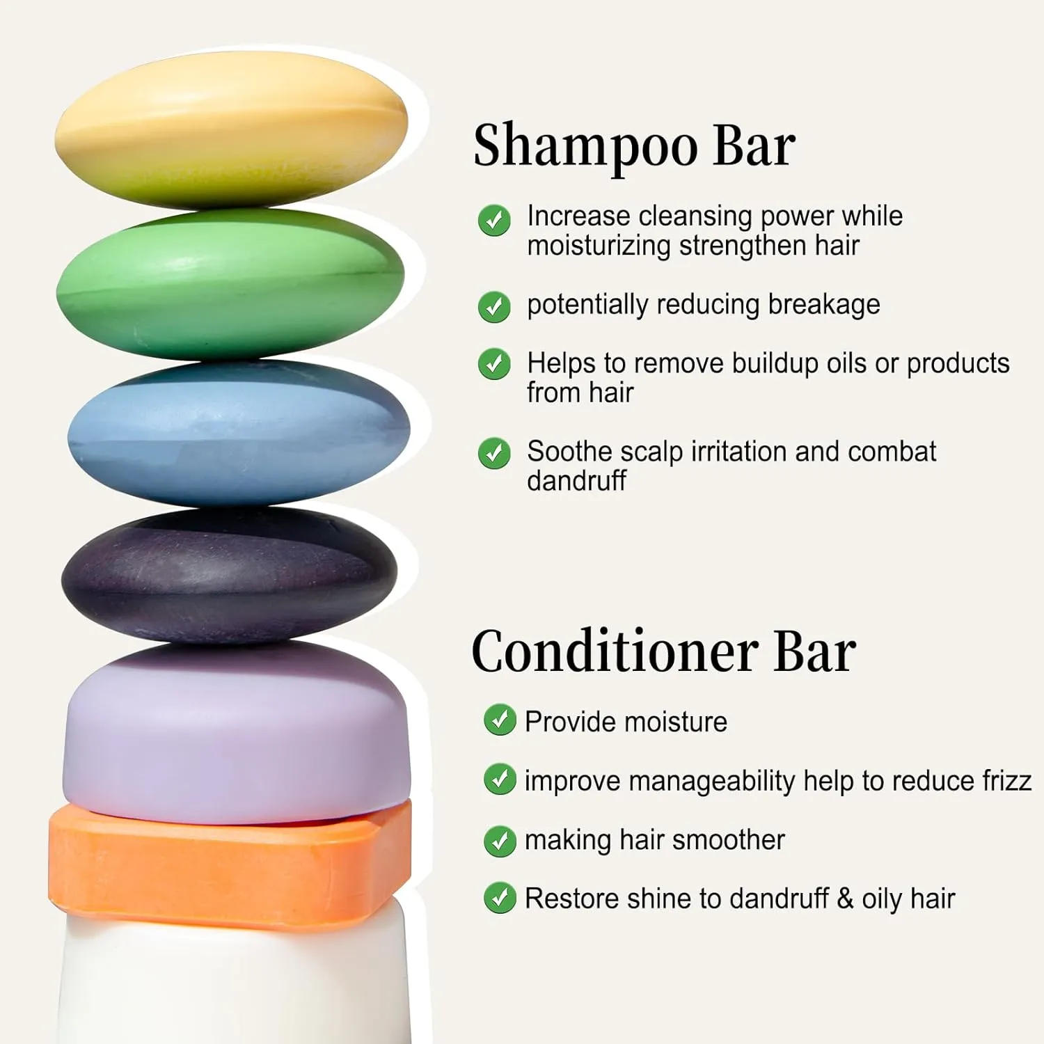 Shampoo Bar and Conditioner Bar Set - Promote Hair Growth & Purifying, Paraben Free and Sulfate Free for Men & Women Dandruff Oily Hair, 2pcs