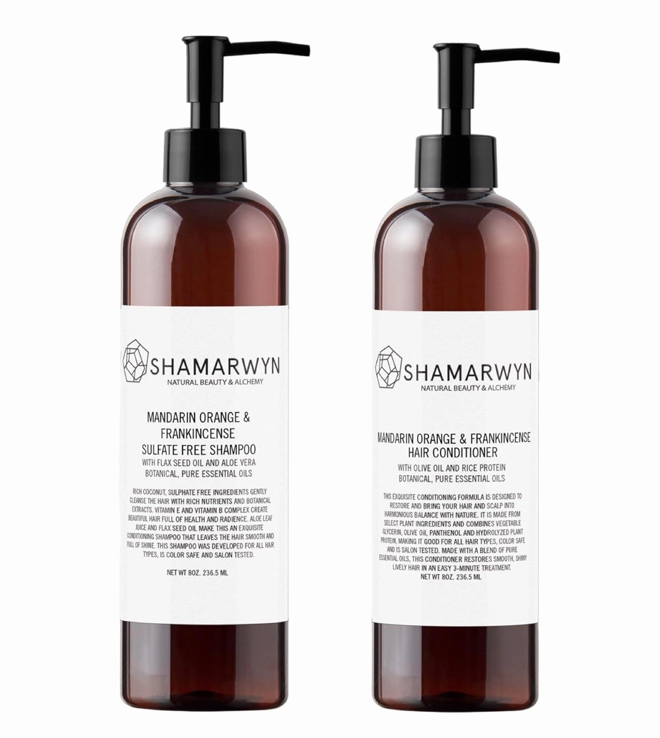 Shampoo, Conditioner Set, Mandarin Orange and Frankincense Sulfate Free Natural,Organic Color Safe 8oz each