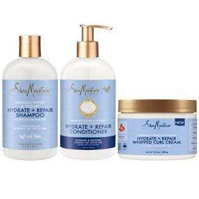 SheaMoisture Shampoo and Conditioner Set, Manuka Honey & Yogurt (13 Oz Ea)   Whipped Curl Cream (11.5 Oz) 3pc Bundle, Hydrate and Repair Shampoo and Conditioner, Shea Moisture Curly Hair Products