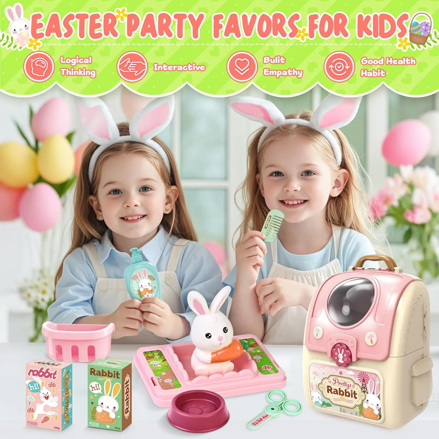 Shemira Girl Toys Gifts for 2 3 4 5 6 Years Old, Toddler Girl Toys, Bunny Toys for Kids, Easters' Gifts for Girls, Pet Care Pretend Toys with Toy Bunny & Storage Backpack