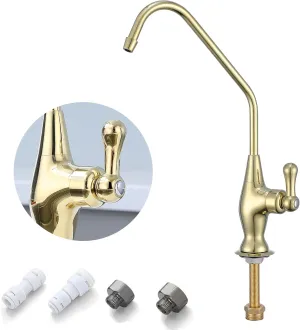 Shiny Golden Drinking Water Faucet, Gold Color Brass Reverse Osmosis Tap for Non Air Gap RO Water Filtration System, Kitchen Water Filter RO Faucet for Kitchen Bar Sink