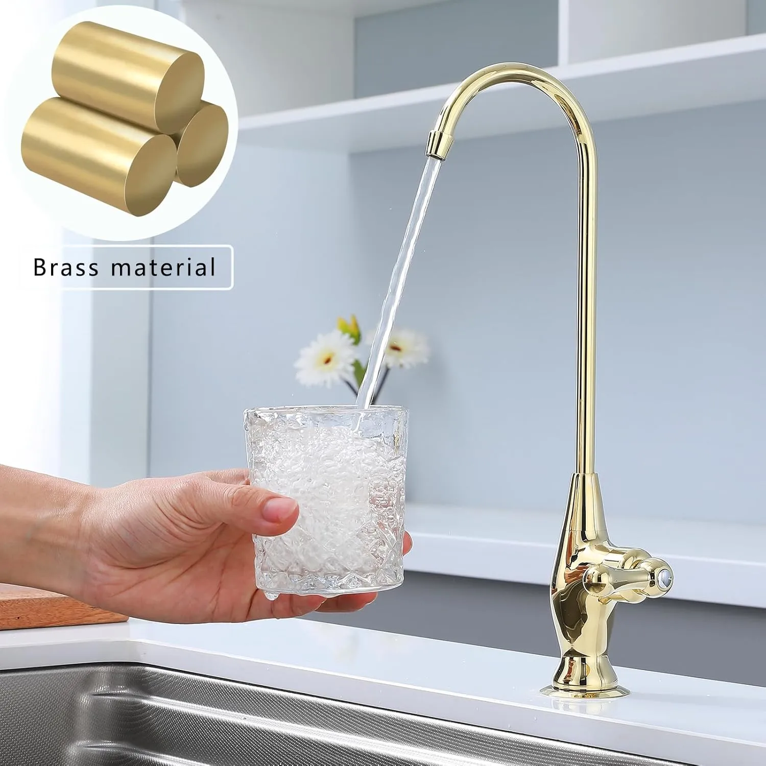 Shiny Golden Kitchen Water Filter Faucet RO Faucet for Most Reverse Osmosis Units or Water Filtration System in Non-Air Gap
