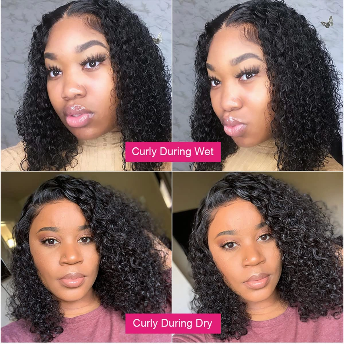 Short Bob Wigs 4x4 Curly Bob Wig Human Hair 14 Inch 180% Density Deep Curly Human Hair Wig Pre Plucked Wet and Wavy Transparent Lace Closure Wigs for Black Women