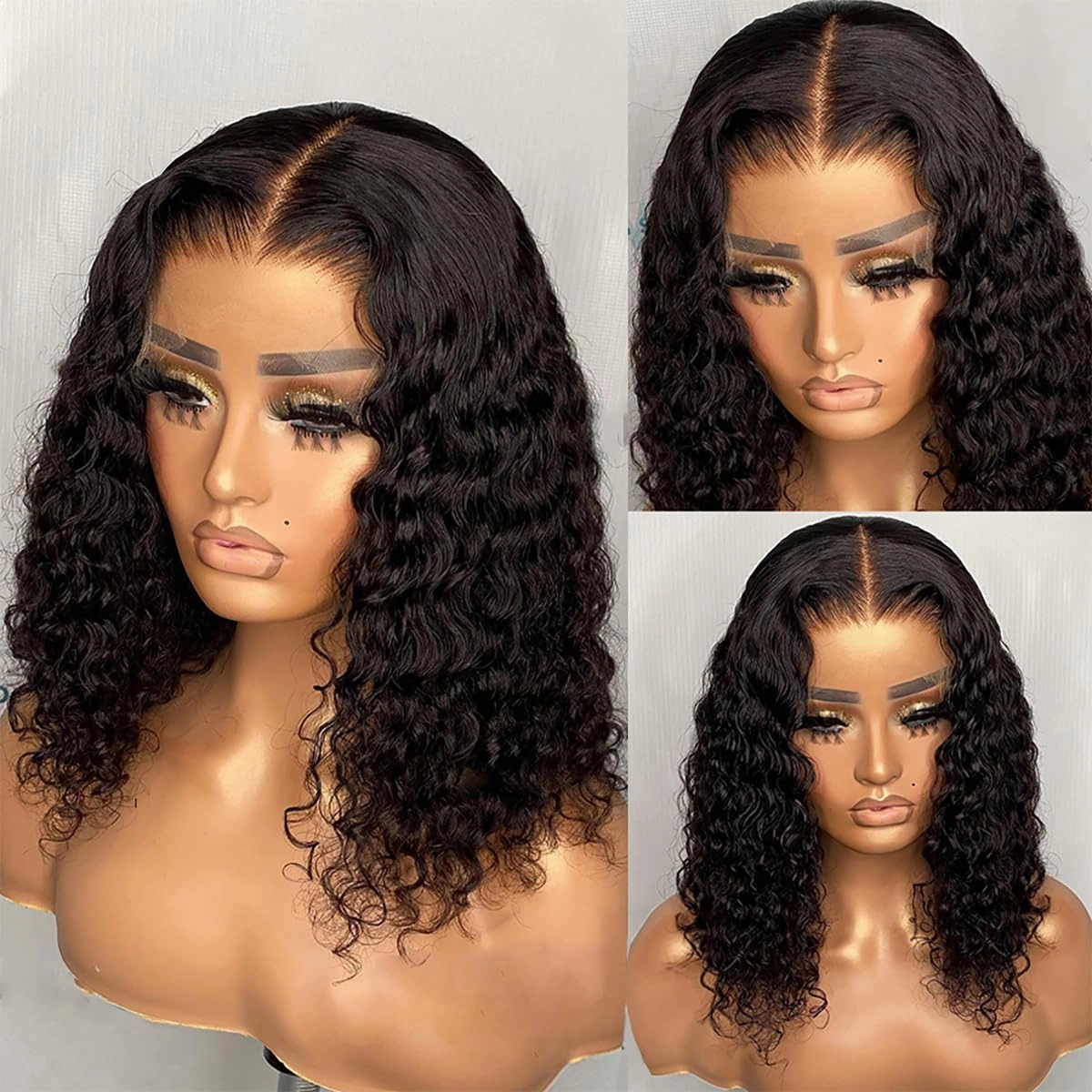 Short Bob Wigs 4x4 Curly Bob Wig Human Hair 14 Inch 180% Density Deep Curly Human Hair Wig Pre Plucked Wet and Wavy Transparent Lace Closure Wigs for Black Women