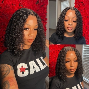 Short Bob Wigs 4x4 Curly Bob Wig Human Hair 14 Inch 180% Density Deep Curly Human Hair Wig Pre Plucked Wet and Wavy Transparent Lace Closure Wigs for Black Women