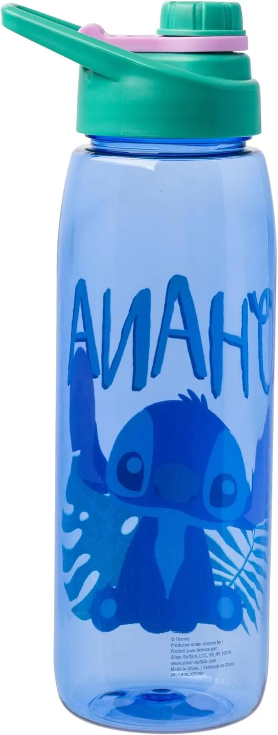 Silver Buffalo Disney Lilo and Stitch Ohana Cute Stitch Water Bottle with Screw-On Lid, 28 Ounces