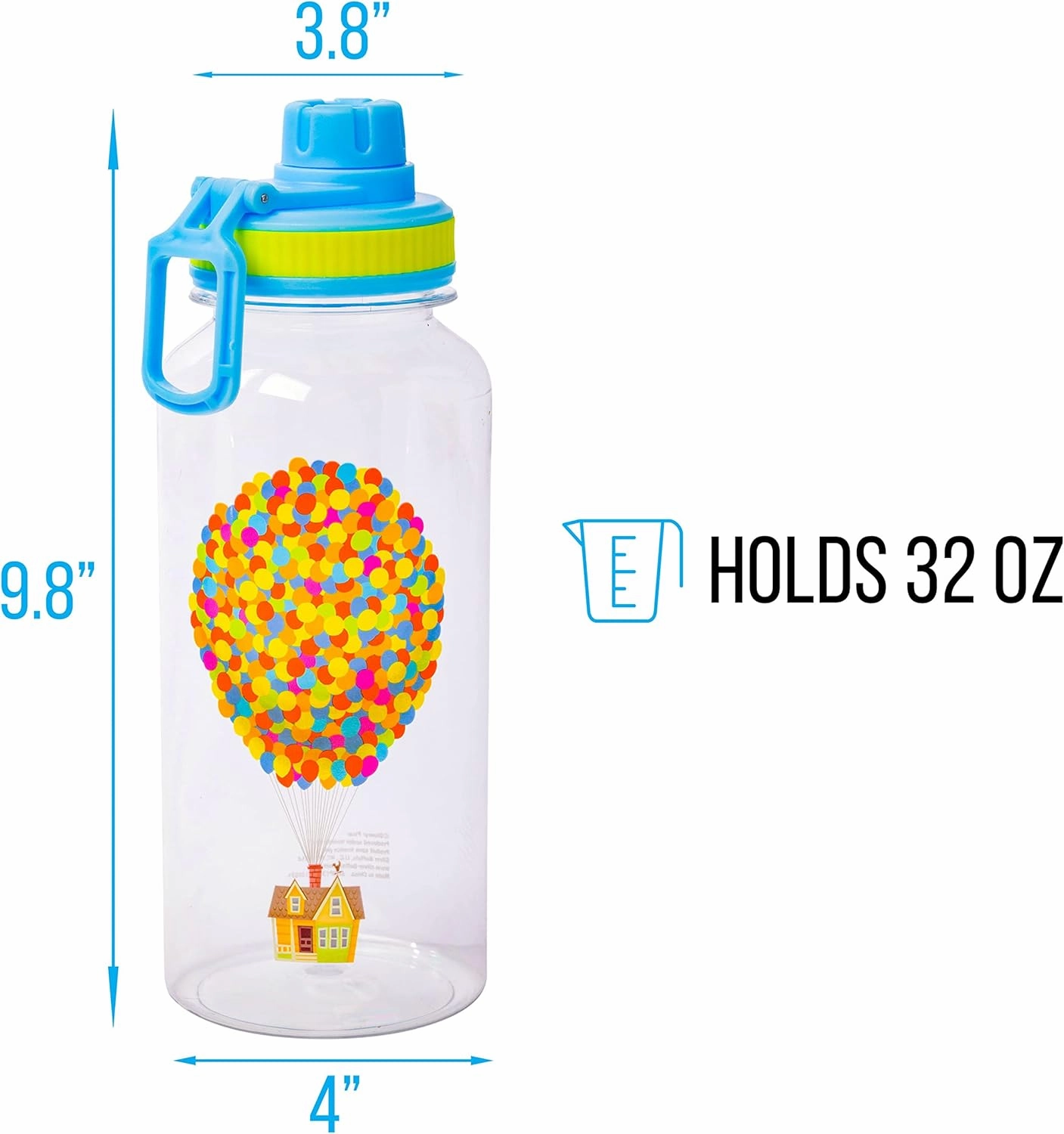 Silver Buffalo Disney Pixar Up House and Balloons Twist Spout Plastic Water Bottle with Stickers You Stick Yourself, 32 Ounces