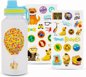 Silver Buffalo Disney Pixar Up House and Balloons Twist Spout Plastic Water Bottle with Stickers You Stick Yourself, 32 Ounces