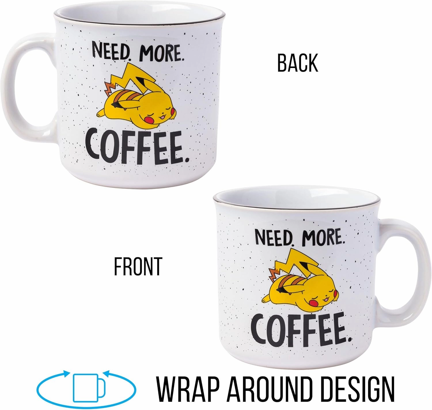 Silver Buffalo Pokemon Pikachu Need More Coffee Ceramic Camper Mug, 20 Ounces