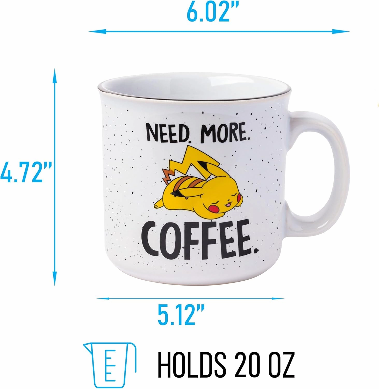 Silver Buffalo Pokemon Pikachu Need More Coffee Ceramic Camper Mug, 20 Ounces