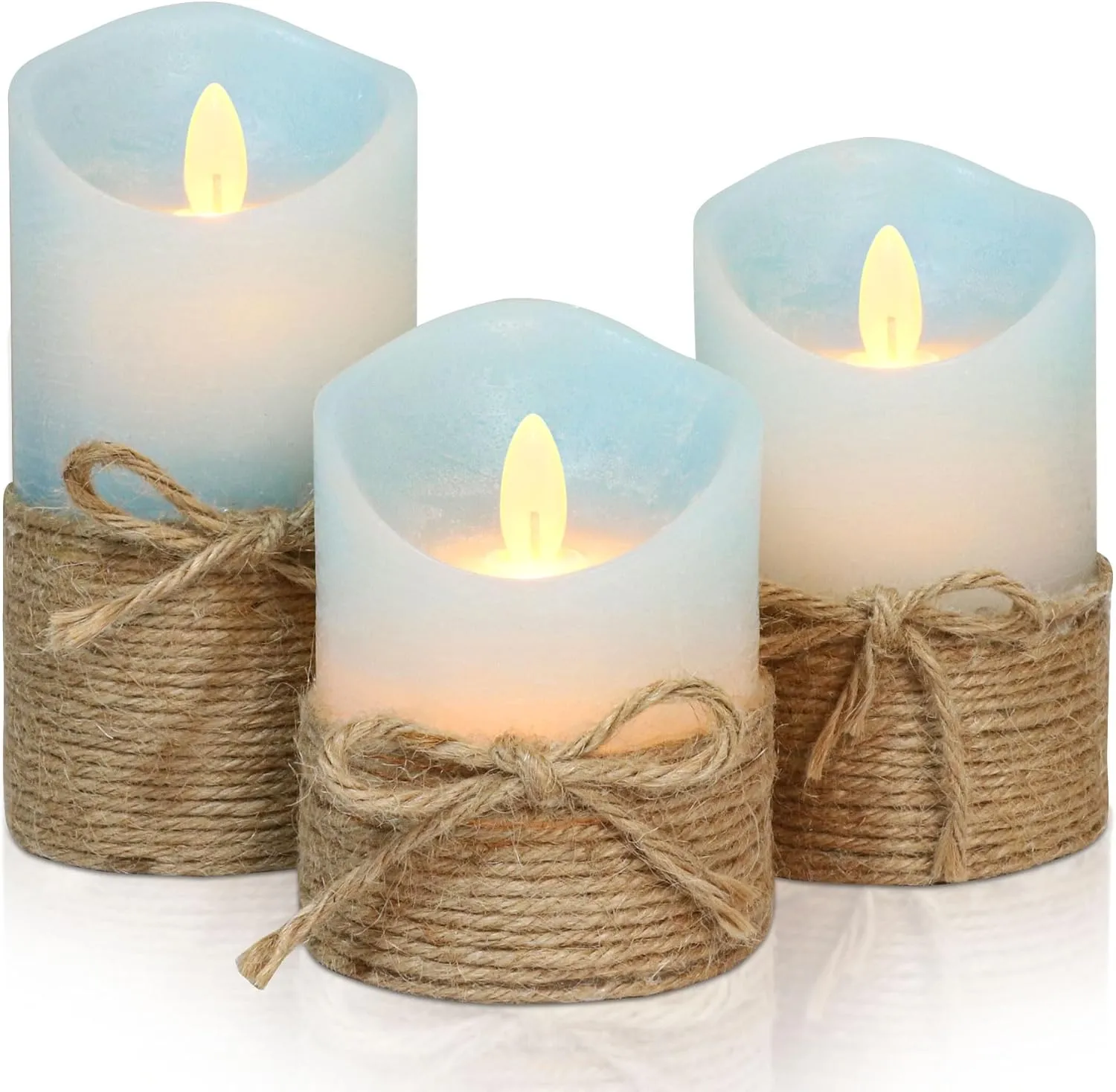 Silverstro Nautical Decor Ocean Blue Flameless Candles with Remote - Home Farmhouse Easter Spring Decorations - Set of 3 (D3.11 X H4 5" 6")
