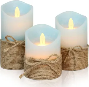 Silverstro Nautical Decor Ocean Blue Flameless Candles with Remote - Home Farmhouse Easter Spring Decorations - Set of 3 (D3.11 X H4 5" 6")