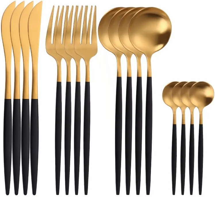 Silverware Set, 16PCS Matte Tableware Spoon Fork Knife Cutlery Set Stainless Steel Dinnerware Set Dinner Set Home Eco Friendly Flatware Serves for 4 (