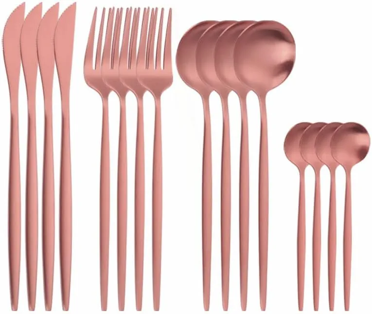 Silverware Set, 16PCS Matte Tableware Spoon Fork Knife Cutlery Set Stainless Steel Dinnerware Set Dinner Set Home Eco Friendly Flatware Serves for 4 (