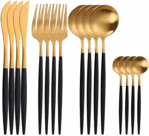 Silverware Set, 16PCS Matte Tableware Spoon Fork Knife Cutlery Set Stainless Steel Dinnerware Set Dinner Set Home Eco Friendly Flatware Serves for 4 (
