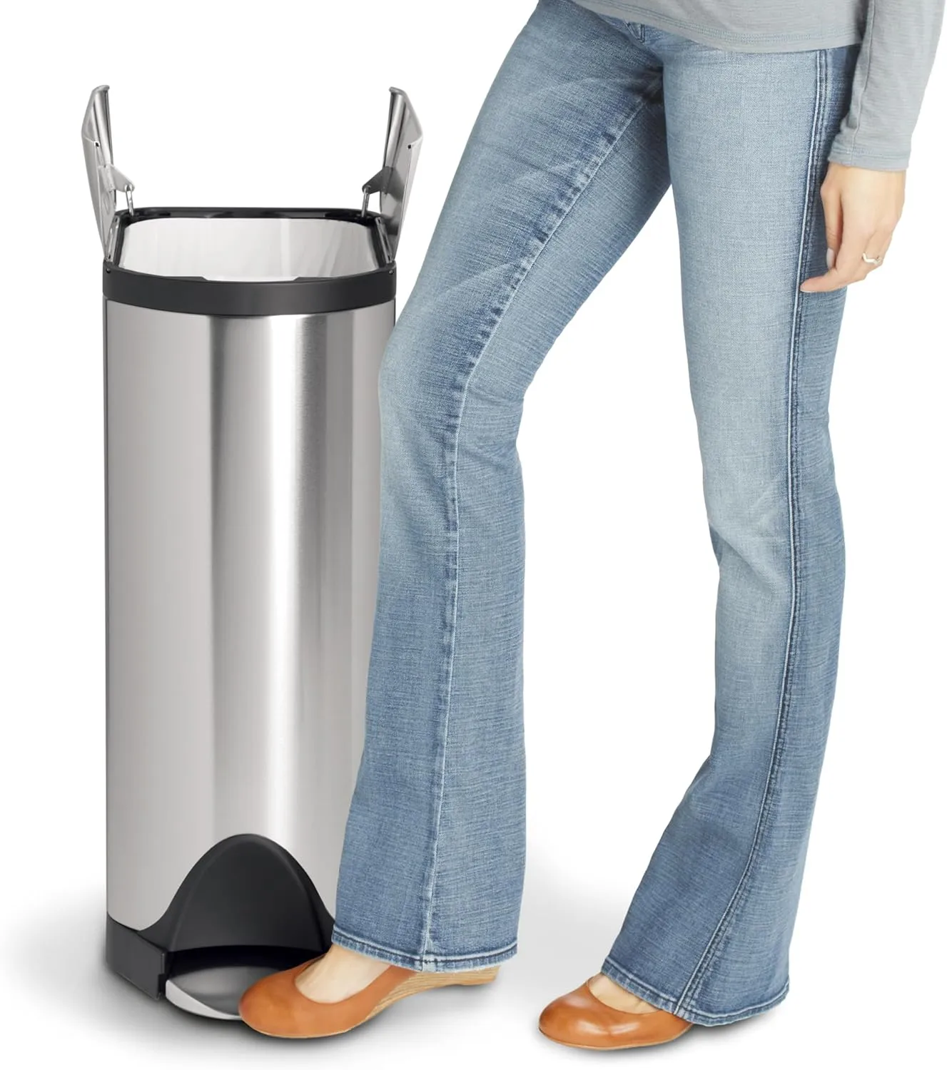 simplehuman 45 Liter / 11.9 Gallon Butterfly Lid Kitchen Step Trash Can, Brushed Stainless Steel
