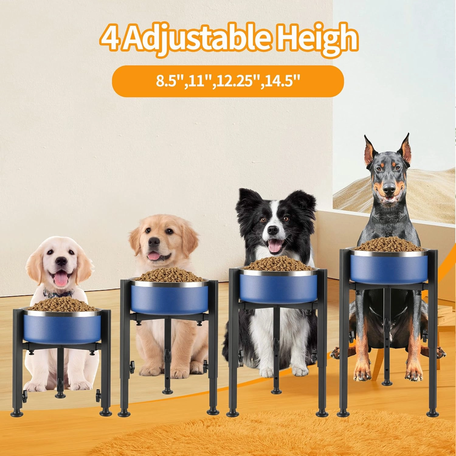 Single Dog Bowl Stand,Tall Dog Food Stand Adjustable Wide 7-11" Heights 14.5",Metal Elevated Dog Bowl Holder Raised Water Feeder for Medium,Large Dog(Bowl Not Included)