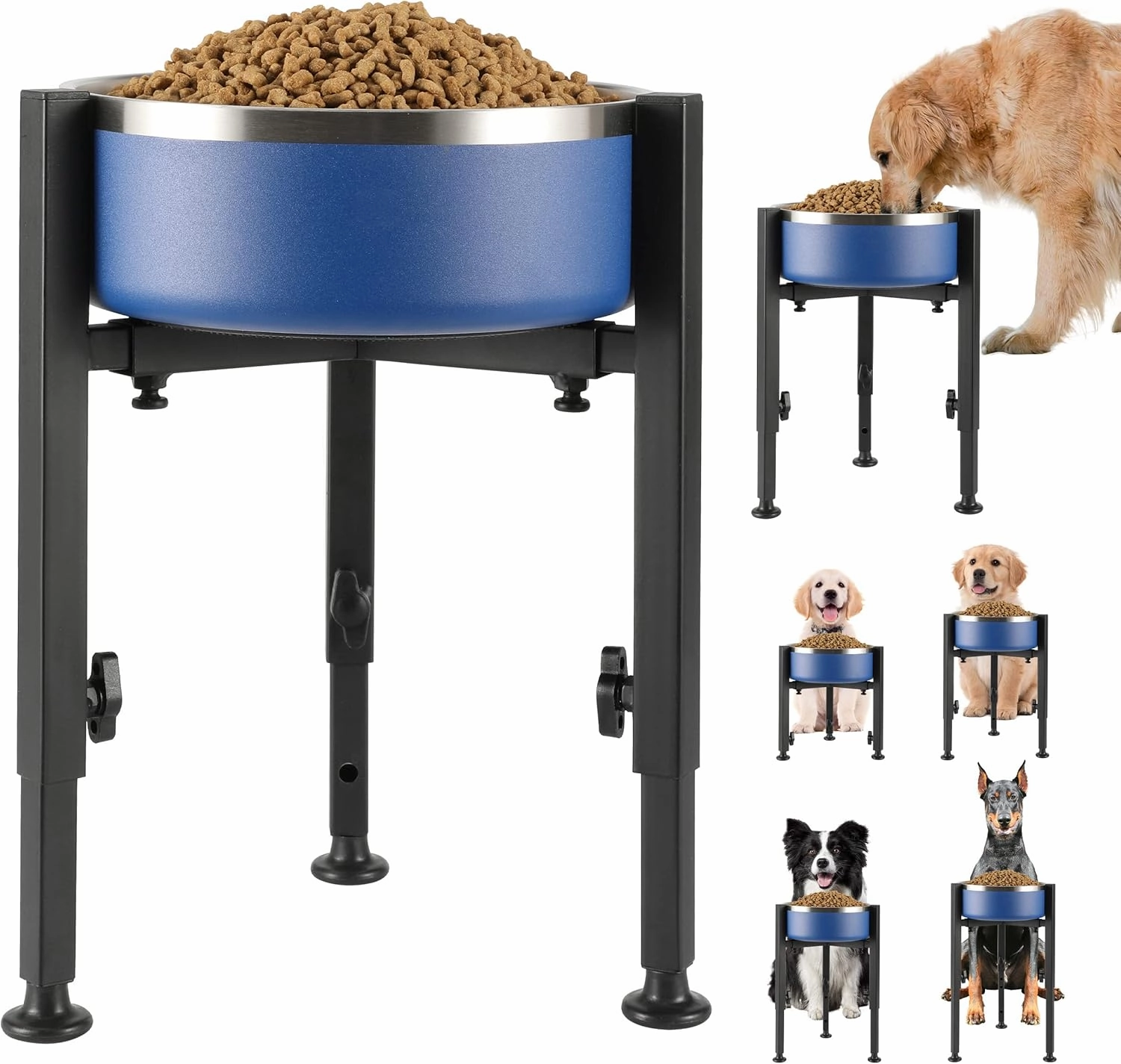 Single Dog Bowl Stand,Tall Dog Food Stand Adjustable Wide 7-11" Heights 14.5",Metal Elevated Dog Bowl Holder Raised Water Feeder for Medium,Large Dog(Bowl Not Included)