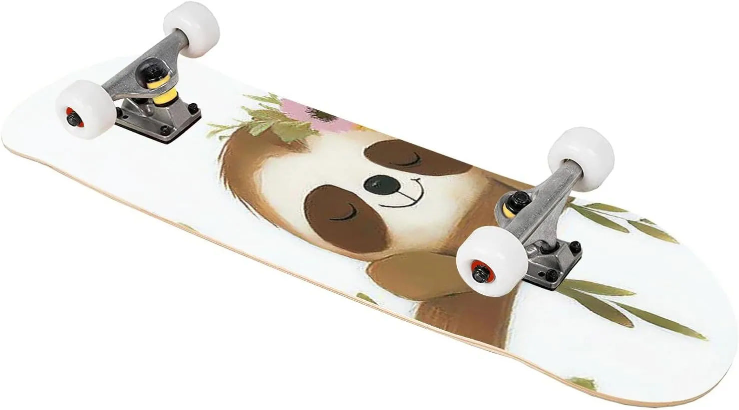 Skateboards Cute Sloth Sloth Baby Girl Spring Poster Cute Sloth 7 Layer Maple Wood Deck 31" x 8" Double Kick Concave Complete Tricks Skateboard for Beginners Teens Kids Adults