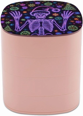 Skeleton Wearing Santa Hat Jewelry Boxes for Women, Earring Holder Organizer Rotating Jewelry Organizer for Necklaces Bracelets Ring