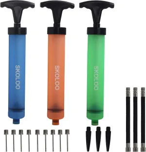 SKOLOO 10" Portable Hand Air Ball Pump Inflator Kit with Needle, Nozzle, Extension Hose for Soccer Basketball Football Volleyball Water Polo Rugby Exercise Sports Ball Balloon Swim Inflatables