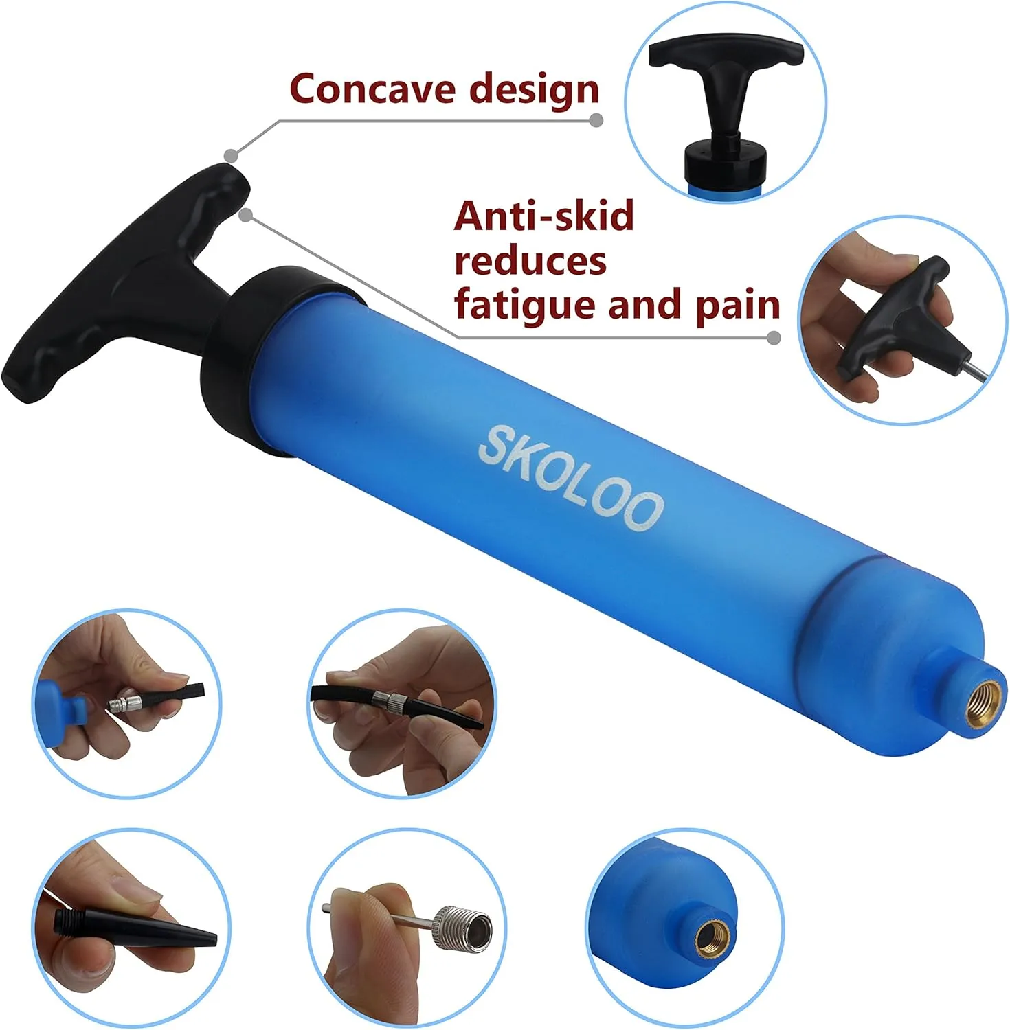 SKOLOO 10" Portable Hand Air Ball Pump Inflator Kit with Needle, Nozzle, Extension Hose for Soccer Basketball Football Volleyball Water Polo Rugby Exercise Sports Ball Balloon Swim Inflatables