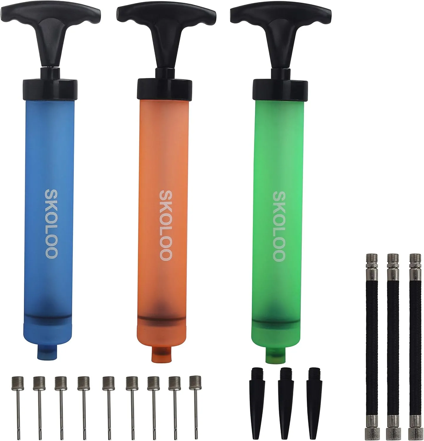 SKOLOO 10" Portable Hand Air Ball Pump Inflator Kit with Needle, Nozzle, Extension Hose for Soccer Basketball Football Volleyball Water Polo Rugby Exercise Sports Ball Balloon Swim Inflatables
