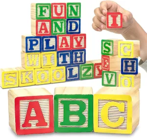 Skoolzy 30 PCS Baby Blocks - Small Wooden ABC Blocks for Toddlers 2-5 - Alphabet Learning & Building Toys