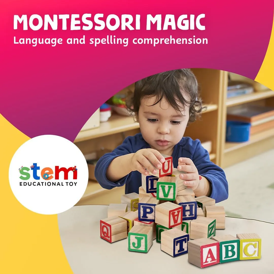 Skoolzy 30 PCS Baby Blocks - Small Wooden ABC Blocks for Toddlers 2-5 - Alphabet Learning & Building Toys