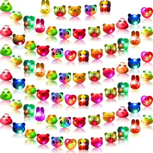 Skylety 80 Pack LED Light up Rings for Kids Bulk Glow in The Dark Party Supplies Flash LED Rings Rave Finger Trinkets for Birthday Party Favors Classroom Prizes Goodie Bag Fillers(Cute Style)