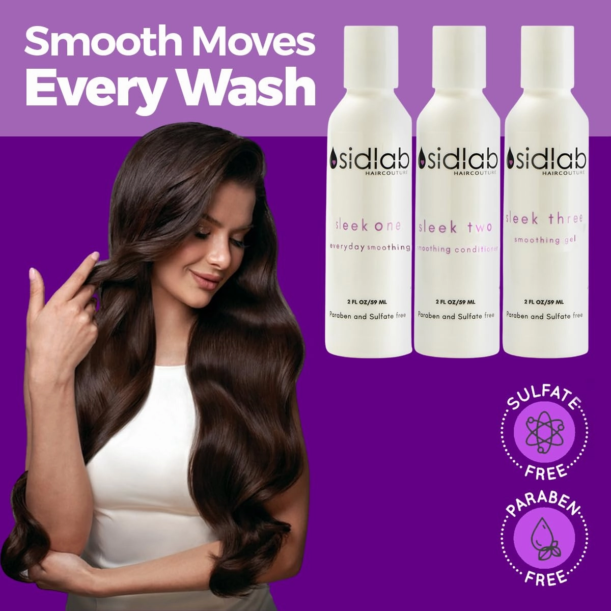 Sleek Shampoo and Conditioner Set with Straightening Gel for Sleek & Shiny Hair - Set of 3 Step Formula (2 Fl Oz)